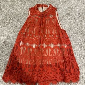 Orange Lace- High Neck Sleeveless Top
